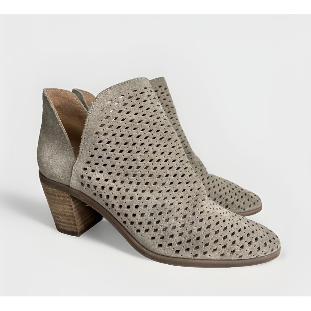 Lucky Brand Booties Brooklin Womens 7.5 Beige Taupe Perforated Suede Ankle Boots